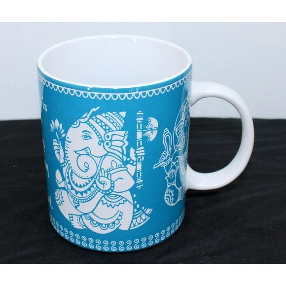 Fisher Home Products Ganesha Spiritual Quote Stoneware Mug Blue White - Picture 1 of 6